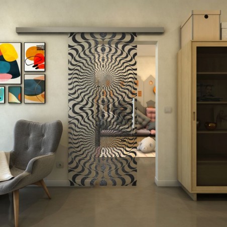 Glasschiebetür SLIM-LINE - Fineprint Model 042 Schwarz auf Klarglas