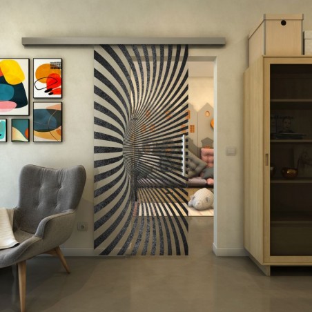 Glasschiebetür SLIM-LINE - Fineprint Model 043 Schwarz auf Klarglas