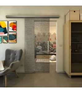 Glasschiebetür SLIM-LINE - Fineprint Model 046 Schwarz auf Klarglas