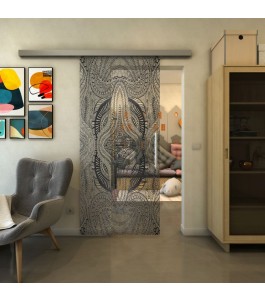 Glasschiebetür SLIM-LINE - Fineprint Model 048 Schwarz auf Klarglas