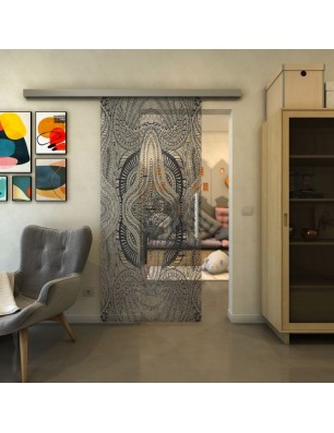 Glasschiebetür SLIM-LINE - Fineprint Model 048 Schwarz auf Klarglas