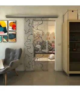 Glasschiebetür SLIM-LINE - Fineprint Model 049 Schwarz auf Klarglas