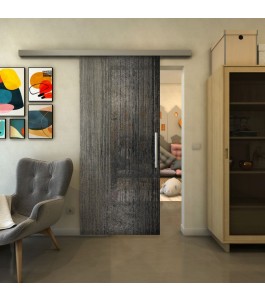 Glasschiebetür SLIM-LINE - Fineprint Model 050 Schwarz auf Klarglas
