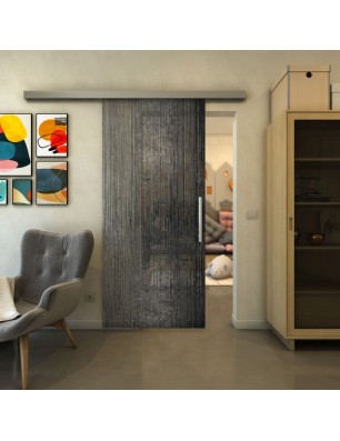 Glasschiebetür SLIM-LINE - Fineprint Model 050 Schwarz auf Klarglas