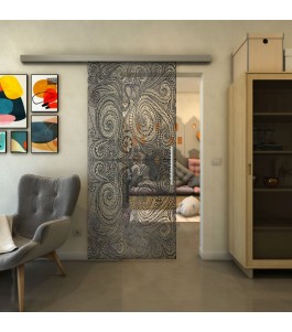 Glasschiebetür SLIM-LINE - Fineprint Model 051 Schwarz auf Klarglas