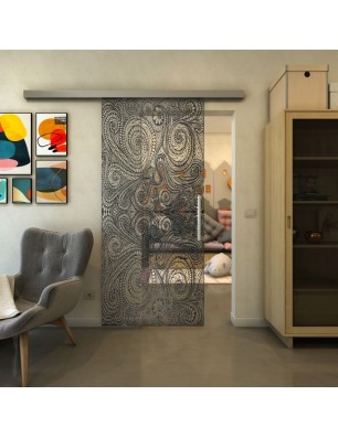 Glasschiebetür SLIM-LINE - Fineprint Model 055 Schwarz auf Klarglas