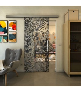 Glasschiebetür SLIM-LINE - Fineprint Model 056 Schwarz auf Klarglas