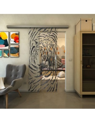 Glasschiebetür SLIM-LINE - Fineprint Model 057 Schwarz auf Klarglas