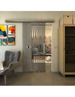 Glasschiebetür SLIM-LINE - Fineprint Model 058 Schwarz auf Klarglas