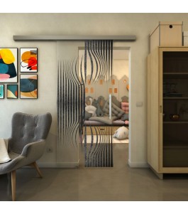 Glasschiebetür SLIM-LINE - Fineprint Model 059 Schwarz auf Klarglas