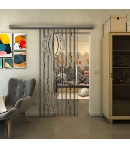 Glasschiebetür SLIM-LINE - Fineprint Model 060 Schwarz auf Klarglas