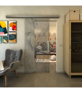 Glasschiebetür SLIM-LINE - Fineprint Model 062 Schwarz auf Klarglas