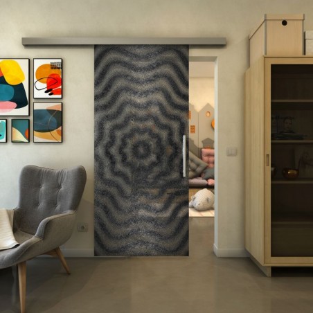Glasschiebetür SLIM-LINE - Fineprint Model 064 Schwarz auf Klarglas