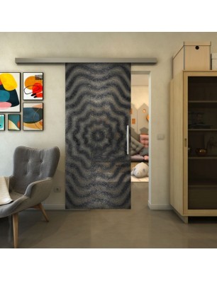 Glasschiebetür SLIM-LINE - Fineprint Model 064 Schwarz auf Klarglas