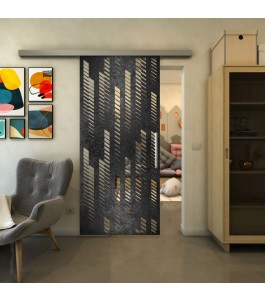 Glasschiebetür SLIM-LINE - Fineprint Model 067 Schwarz auf Klarglas