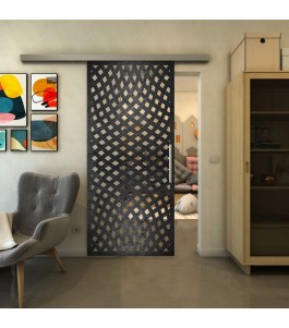 Glasschiebetür SLIM-LINE - Fineprint Model 068 Schwarz auf Klarglas