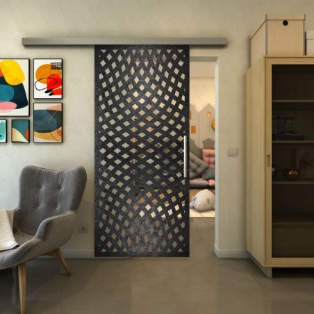 Glasschiebetür SLIM-LINE - Fineprint Model 068 Schwarz auf Klarglas