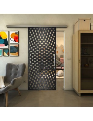 Glasschiebetür SLIM-LINE - Fineprint Model 068 Schwarz auf Klarglas
