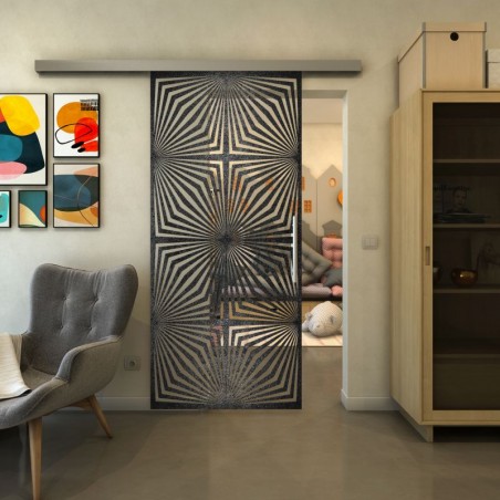 Glasschiebetür SLIM-LINE - Fineprint Model 069 Schwarz auf Klarglas