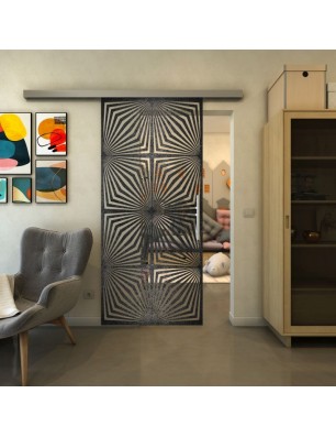 Glasschiebetür SLIM-LINE - Fineprint Model 069 Schwarz auf Klarglas