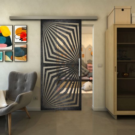 Glasschiebetür SLIM-LINE - Fineprint Model 070 Schwarz auf Klarglas