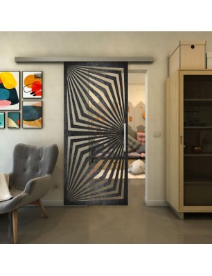 Glasschiebetür SLIM-LINE - Fineprint Model 070 Schwarz auf Klarglas