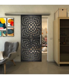 Glasschiebetür SLIM-LINE - Fineprint Model 071 Schwarz auf Klarglas