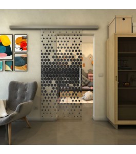 Glasschiebetür SLIM-LINE - Fineprint Model 072 Schwarz auf Klarglas