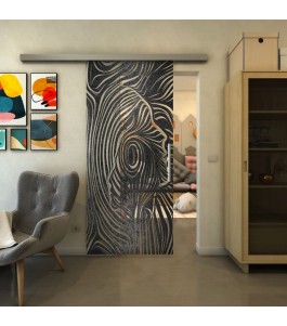Glasschiebetür SLIM-LINE - Fineprint Model 074 Schwarz auf Klarglas