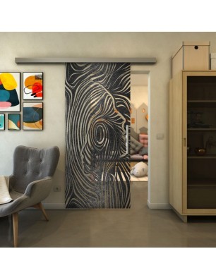 Glasschiebetür SLIM-LINE - Fineprint Model 074 Schwarz auf Klarglas