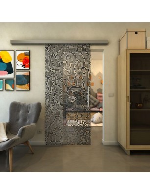 Glasschiebetür SLIM-LINE - Fineprint Model 076 Schwarz auf Klarglas