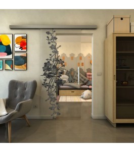 Glasschiebetür SLIM-LINE - Fineprint Model 085 Schwarz auf Klarglas