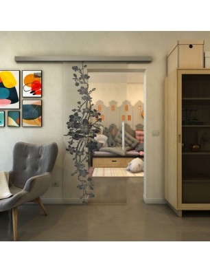 Glasschiebetür SLIM-LINE - Fineprint Model 085 Schwarz auf Klarglas