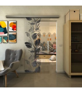 Glasschiebetür SLIM-LINE - Fineprint Model 086 Schwarz auf Klarglas