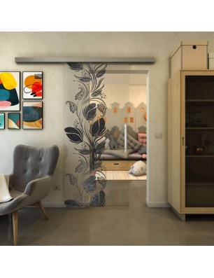 Glasschiebetür SLIM-LINE - Fineprint Model 086 Schwarz auf Klarglas