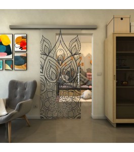 Glasschiebetür SLIM-LINE - Fineprint Model 089 Schwarz auf Klarglas