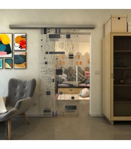 Glasschiebetür SLIM-LINE - Fineprint Model 092 Schwarz auf Klarglas