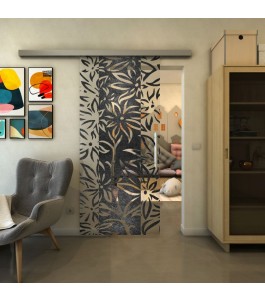 Glasschiebetür SLIM-LINE - Fineprint Model 094 Schwarz auf Klarglas