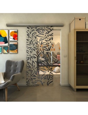 Glasschiebetür SLIM-LINE - Fineprint Model 095 Schwarz auf Klarglas