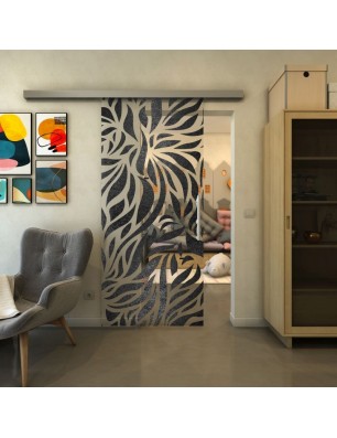 Glasschiebetür SLIM-LINE - Fineprint Model 096 Schwarz auf Klarglas