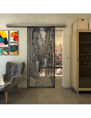 Glasschiebetür SLIM-LINE - Fineprint Model 097 Schwarz auf Klarglas