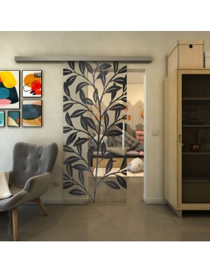 Glasschiebetür SLIM-LINE - Fineprint Model 099 Schwarz auf Klarglas