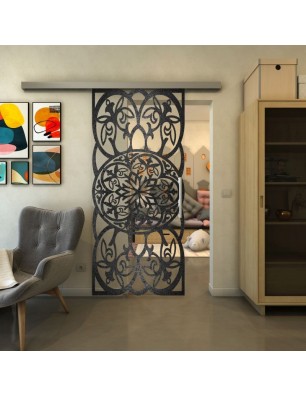 Glasschiebetür SLIM-LINE - Fineprint Model 100 Schwarz auf Klarglas
