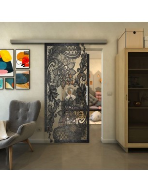 Glasschiebetür SLIM-LINE - Fineprint Model 108 Schwarz auf Klarglas