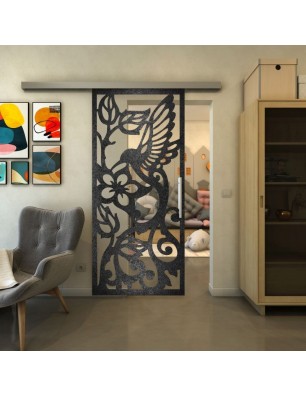 Glasschiebetür SLIM-LINE - Fineprint Model 112 Schwarz auf Klarglas
