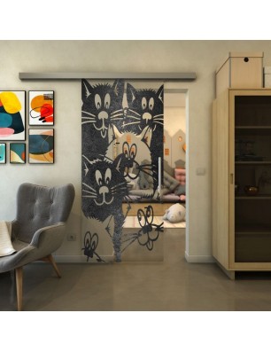 Glasschiebetür SLIM-LINE - Fineprint Model 115 Schwarz auf Klarglas