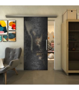 Glasschiebetür SLIM-LINE - Fineprint Model 120 Schwarz auf Klarglas
