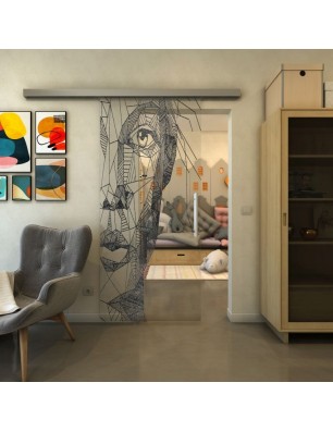 Glasschiebetür SLIM-LINE - Fineprint Model 123 Schwarz auf Klarglas