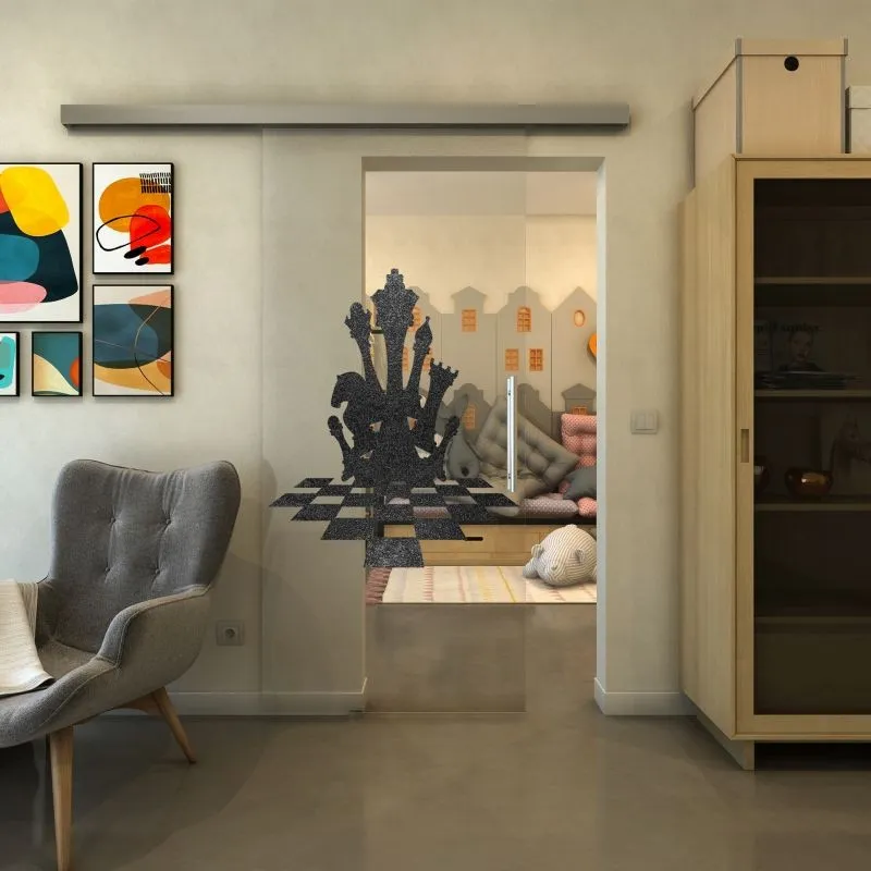 Glasschiebetür SLIM-LINE - Fineprint Modell 136 Schwarz auf Klarglas