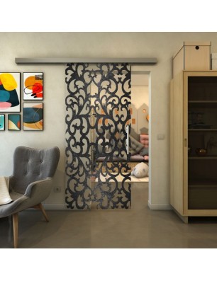 Glasschiebetür SLIM-LINE - Fineprint Model 139 Schwarz auf Klarglas